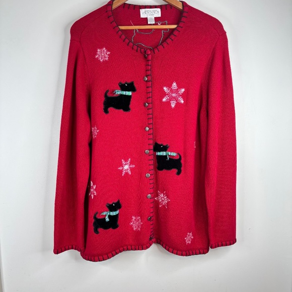 Casual Corner Embroidered Cardigan 3X Scotty Dog Ugly Christmas Sweater Granny - Picture 1 of 10
